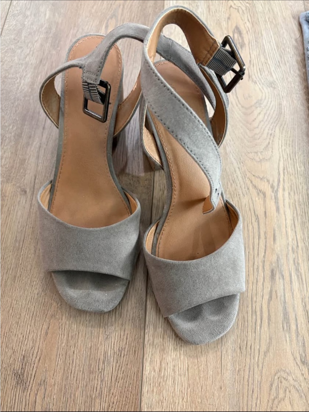 Universal Thread Taupe Suede Wedge Sandals with Buckle
